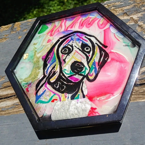 Hand Drawn Artisan Dog Coaster Epoxy Resin - Picture 7 of 11